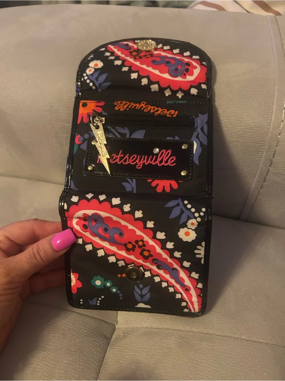 Y2K VTG Betsy Johnson Betseyville Floral/Paisley Fold-Over Wallet  Black/Multi